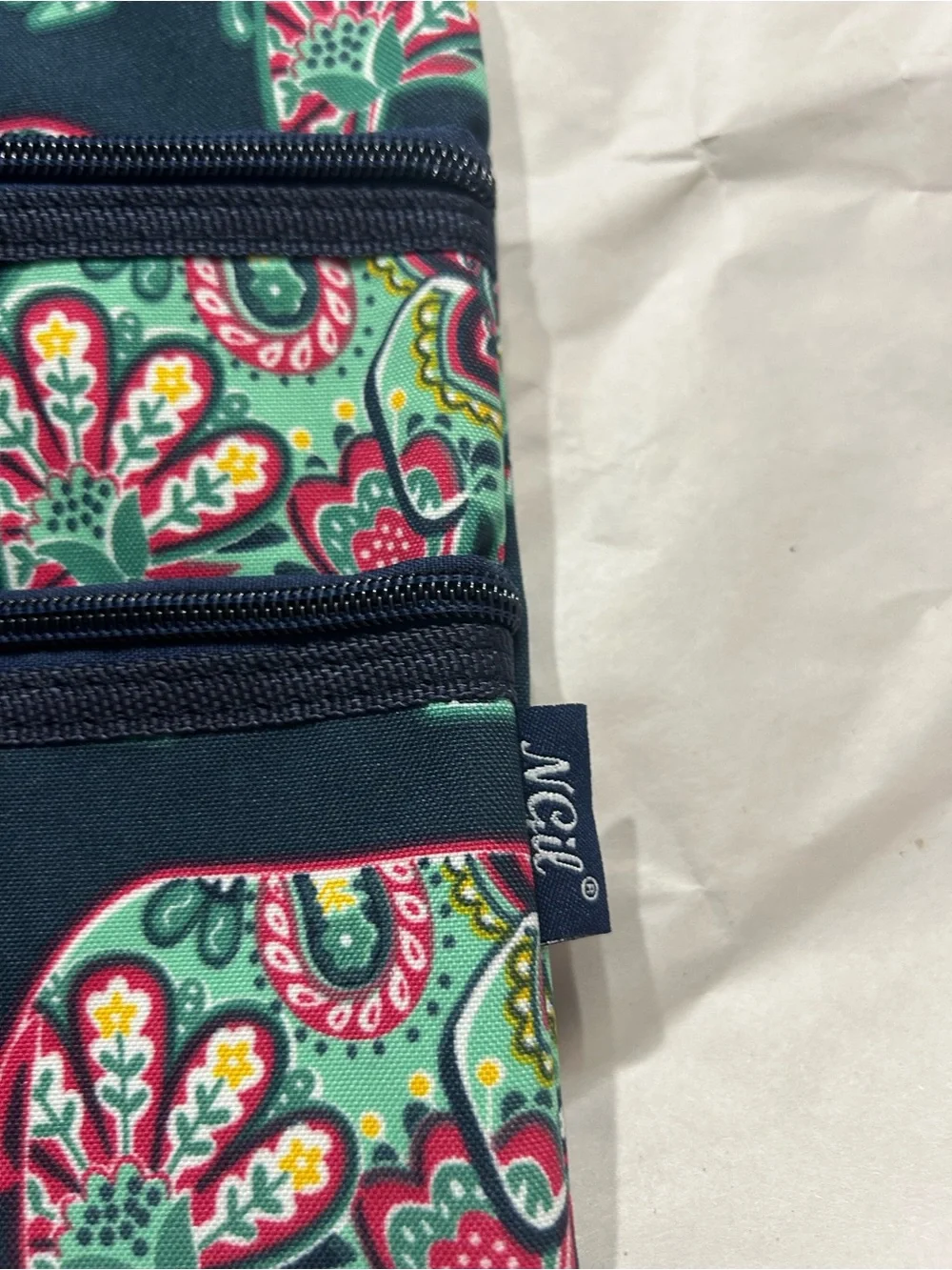 Navy Elephant Print Triple Zip Women’s crossbody